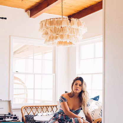Modern Boho Decorative Cotton Tassel Art Chandelier