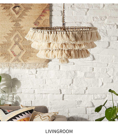 Modern Boho Decorative Cotton Tassel Art Chandelier