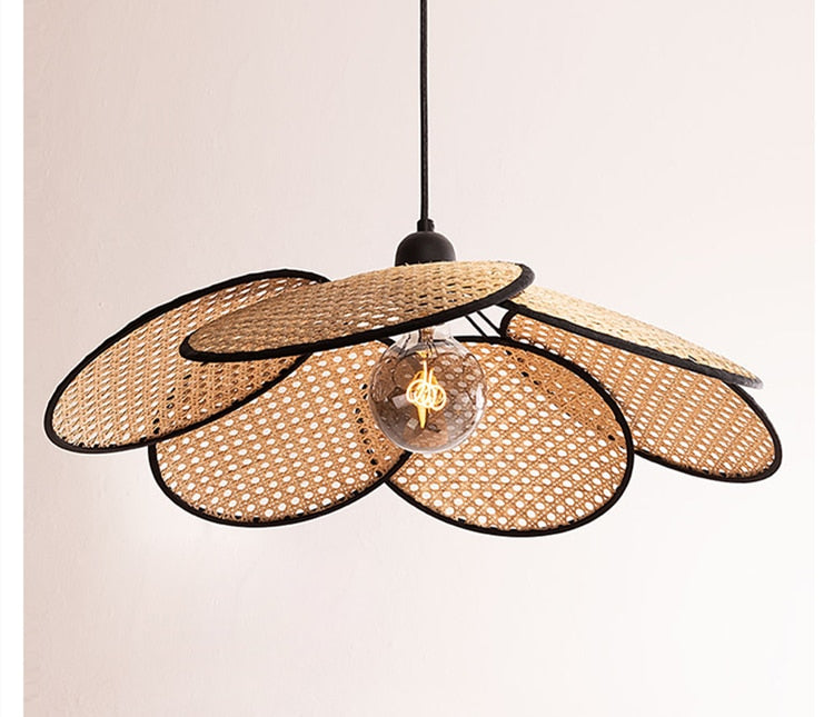 Rattan Wicker Wood Bamboo Leaf Grid Lamp Chandelier