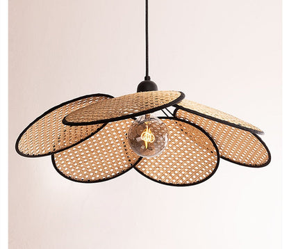 Rattan Wicker Wood Bamboo Leaf Grid Lamp Chandelier