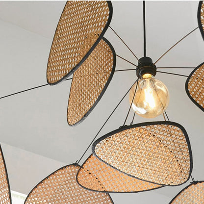 Rattan Wicker Wood Bamboo Leaf Grid Lamp Chandelier