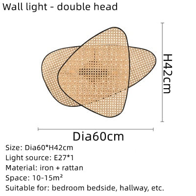 Rattan Wicker Wood Bamboo Leaf Grid Lamp Chandelier