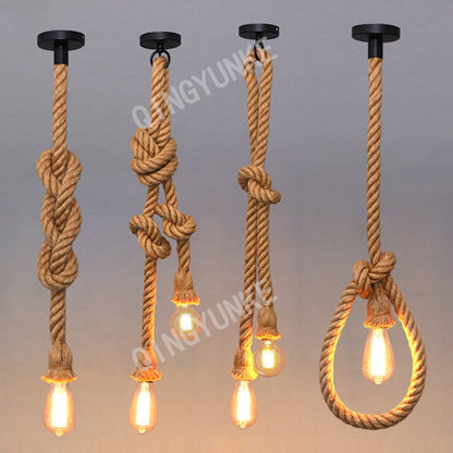 Hemp Rope Led Vintage Rattan Hanging Light