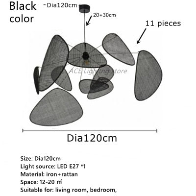 Black Rattan Ceiling Chandelier Lighting Indoor Decoration - Querencian