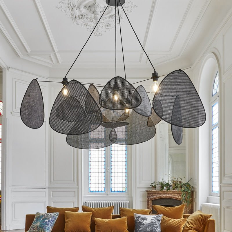 Black Rattan Ceiling Chandelier Lighting Indoor Decoration - Querencian