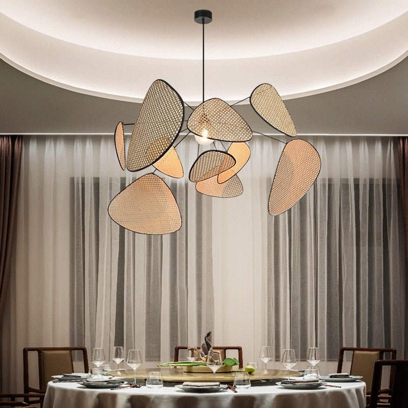 Black Rattan Ceiling Chandelier Lighting Indoor Decoration - Querencian