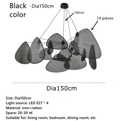 Black Rattan Ceiling Chandelier Lighting Indoor Decoration - Querencian