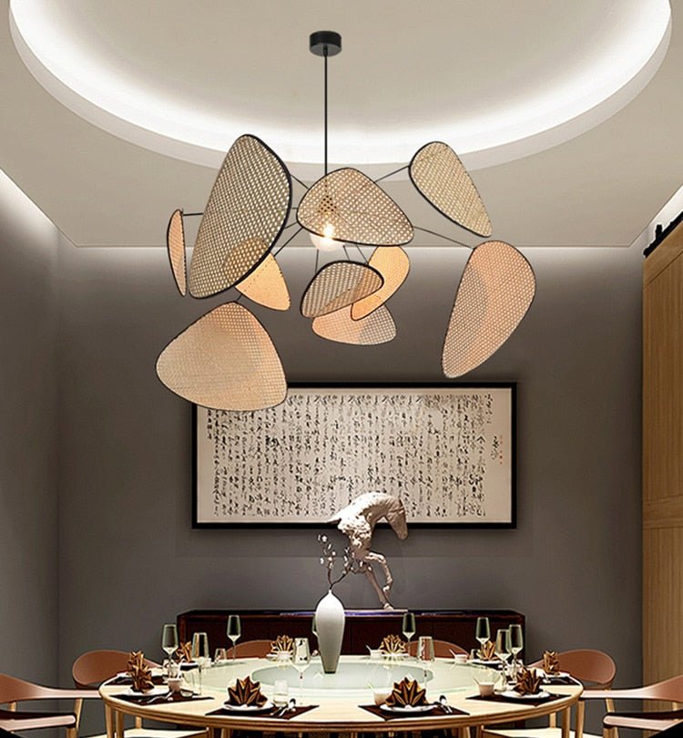 Black Rattan Ceiling Chandelier Lighting Indoor Decoration - Querencian