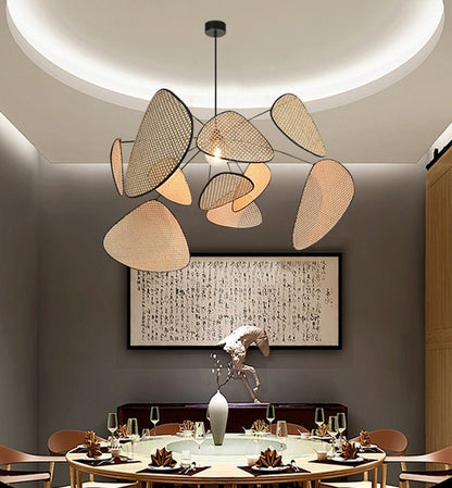 Black Rattan Ceiling Chandelier Lighting Indoor Decoration - Querencian