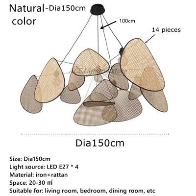 Black Rattan Ceiling Chandelier Lighting Indoor Decoration - Querencian