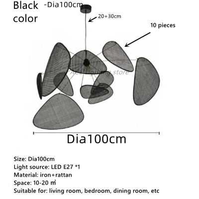 Black Rattan Ceiling Chandelier Lighting Indoor Decoration - Querencian