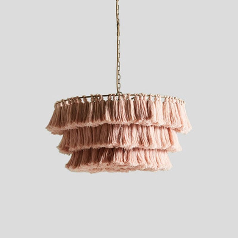 Bohemian Chandelier Cotton Pink Lampshade Chandelier - Querencian