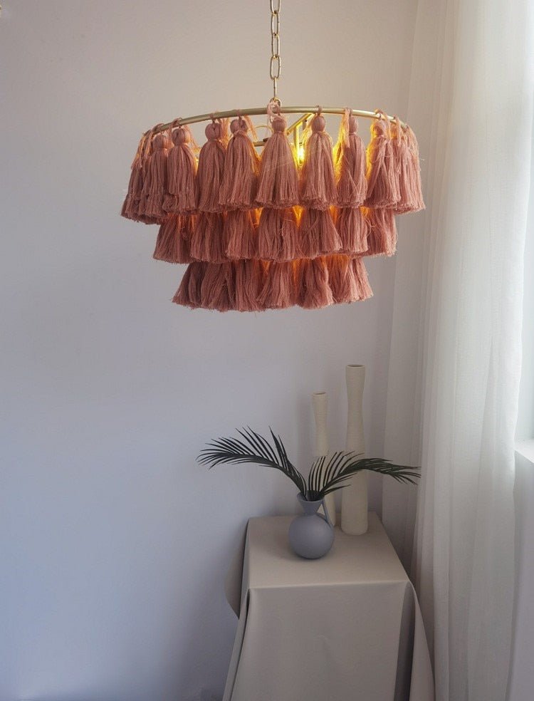 Bohemian Chandelier Cotton Pink Lampshade Chandelier - Querencian