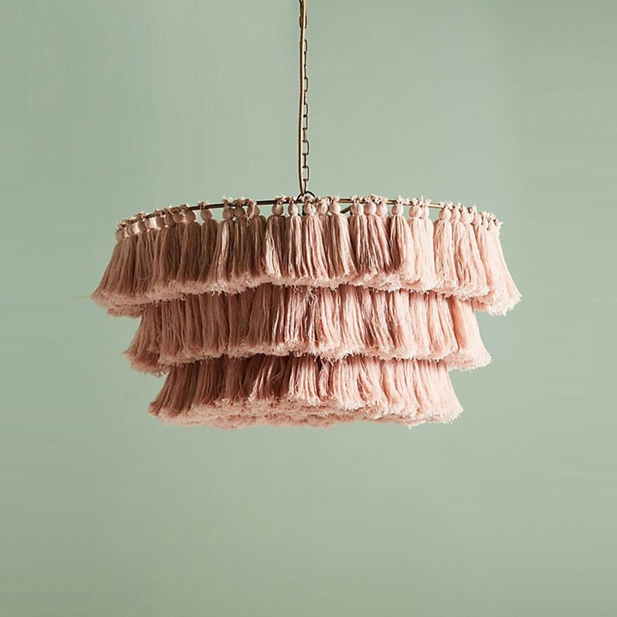 Bohemian Chandelier Cotton Pink Lampshade Chandelier - Querencian