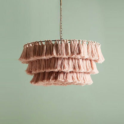 Bohemian Chandelier Cotton Pink Lampshade Chandelier - Querencian
