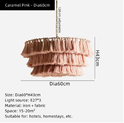 Bohemian Chandelier Cotton Pink Lampshade Chandelier - Querencian