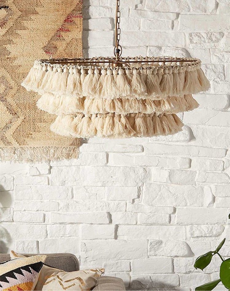 Bohemian Chandelier Cotton Pink Lampshade Chandelier - Querencian