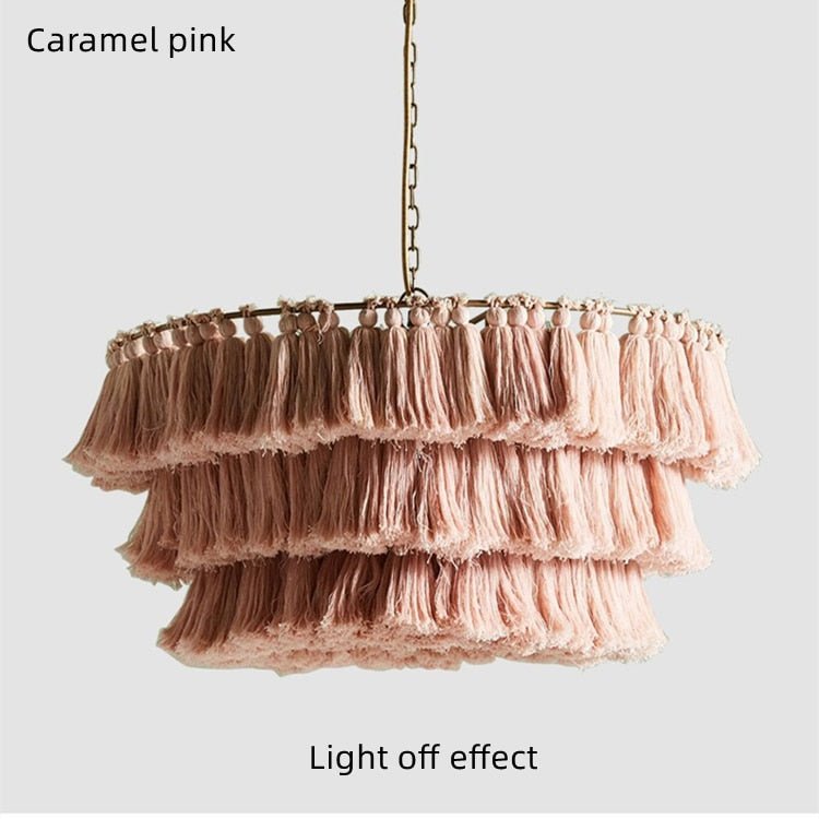 Bohemian Chandelier Cotton Pink Lampshade Chandelier - Querencian