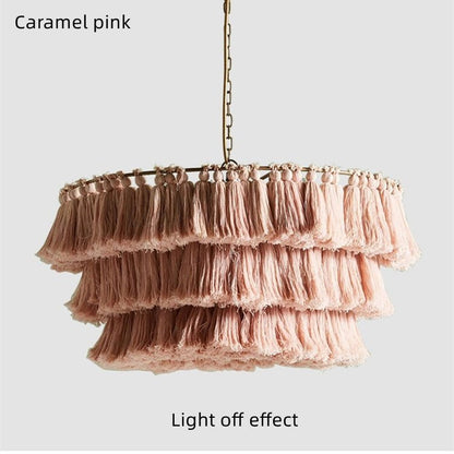 Bohemian Chandelier Cotton Pink Lampshade Chandelier - Querencian