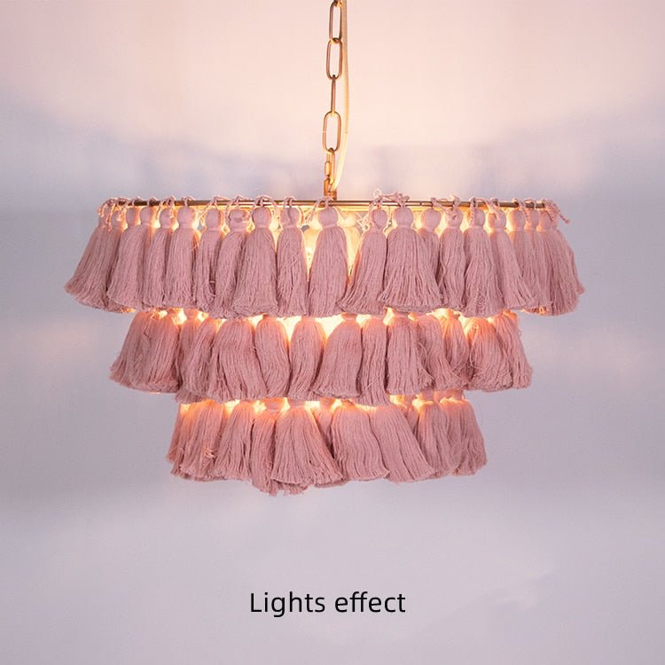 Bohemian Chandelier Cotton Pink Lampshade Chandelier - Querencian