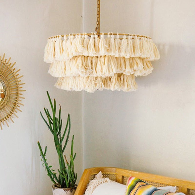 Bohemian Chandelier Cotton Pink Lampshade Chandelier - Querencian