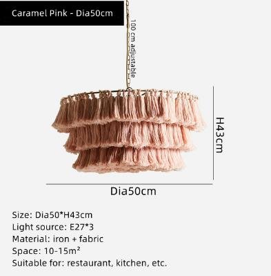Bohemian Chandelier Cotton Pink Lampshade Chandelier - Querencian