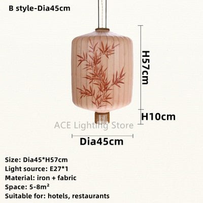 Chinese Fabric Hand Drawn Pattern Lantern Lamp - Querencian
