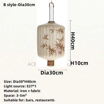 Chinese Fabric Hand Drawn Pattern Lantern Lamp - Querencian