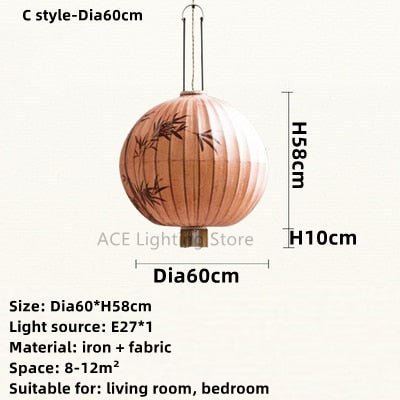 Chinese Fabric Hand Drawn Pattern Lantern Lamp - Querencian