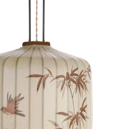 Chinese Fabric Hand Drawn Pattern Lantern Lamp - Querencian
