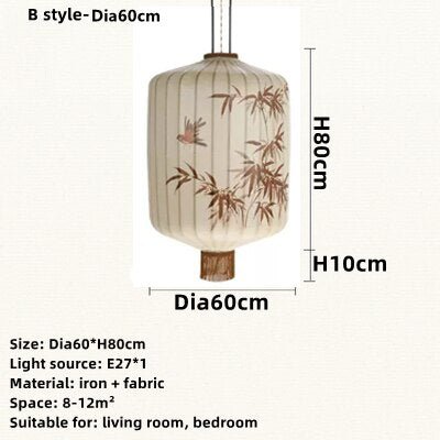 Chinese Fabric Hand Drawn Pattern Lantern Lamp - Querencian
