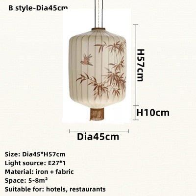 Chinese Fabric Hand Drawn Pattern Lantern Lamp - Querencian