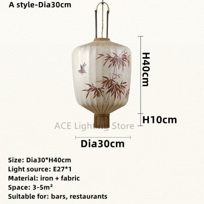 Chinese Fabric Hand Drawn Pattern Lantern Lamp - Querencian