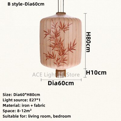 Chinese Fabric Hand Drawn Pattern Lantern Lamp - Querencian