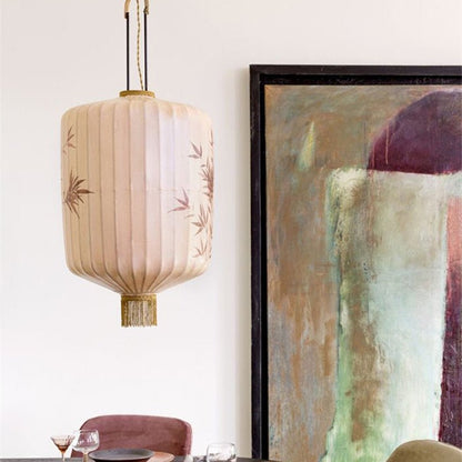 Chinese Fabric Hand Drawn Pattern Lantern Lamp - Querencian