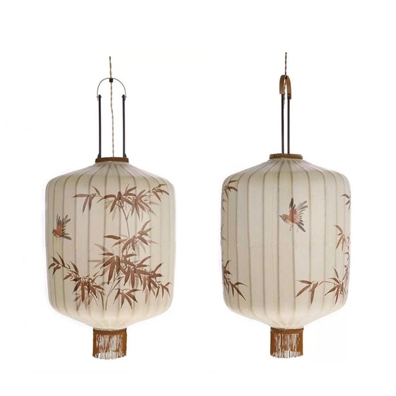 Chinese Fabric Hand Drawn Pattern Lantern Lamp - Querencian