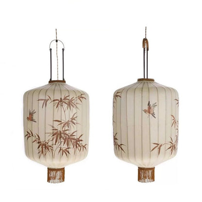 Chinese Fabric Hand Drawn Pattern Lantern Lamp - Querencian