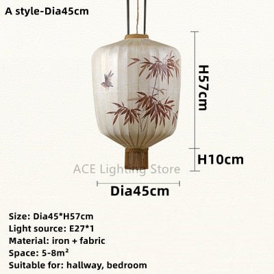 Chinese Fabric Hand Drawn Pattern Lantern Lamp - Querencian