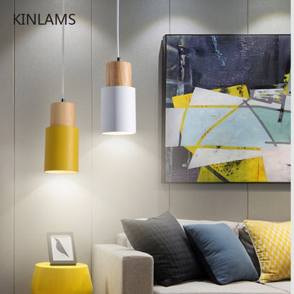 Colorful Designer Nordic Wooden Wire Pendant Lights - Querencian