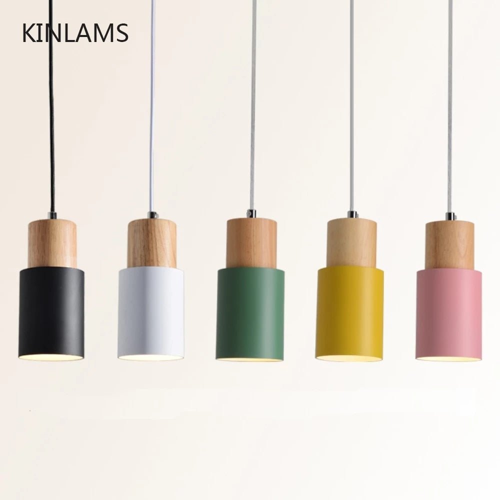 Colorful Designer Nordic Wooden Wire Pendant Lights - Querencian