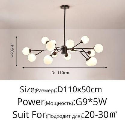 Creative Glass Ball Gold Black Molecule Chandelier - Querencian