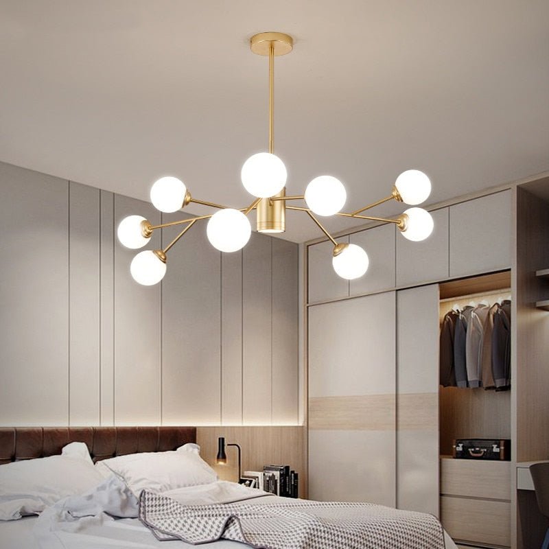 Creative Glass Ball Gold Black Molecule Chandelier - Querencian