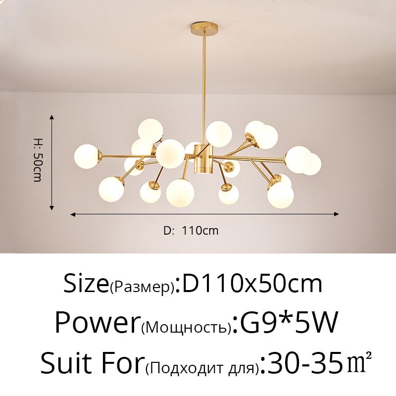 Creative Glass Ball Gold Black Molecule Chandelier - Querencian