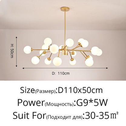 Creative Glass Ball Gold Black Molecule Chandelier - Querencian