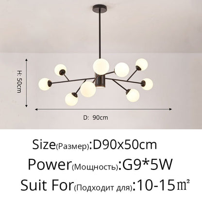 Creative Glass Ball Gold Black Molecule Chandelier - Querencian