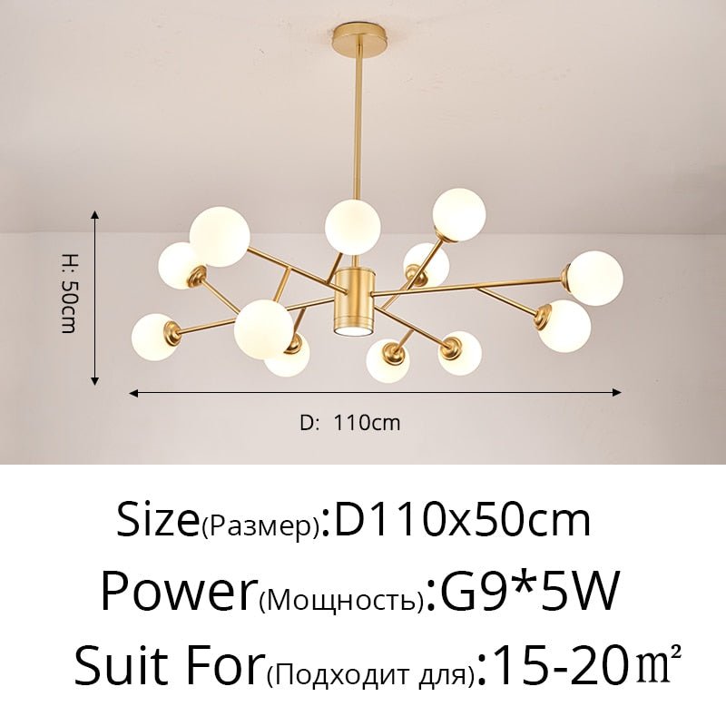 Creative Glass Ball Gold Black Molecule Chandelier - Querencian