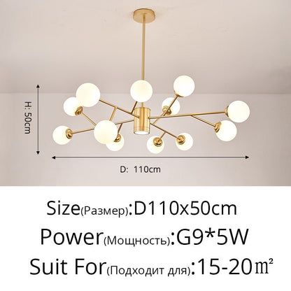 Creative Glass Ball Gold Black Molecule Chandelier - Querencian