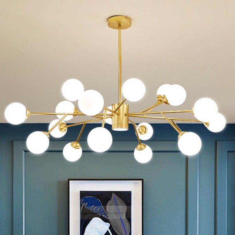 Creative Glass Ball Gold Black Molecule Chandelier - Querencian