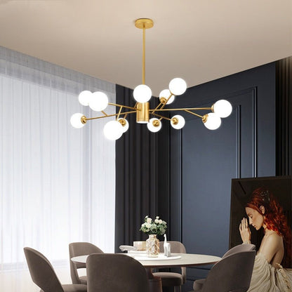 Creative Glass Ball Gold Black Molecule Chandelier - Querencian