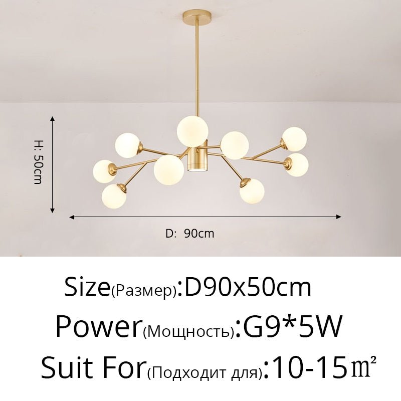 Creative Glass Ball Gold Black Molecule Chandelier - Querencian